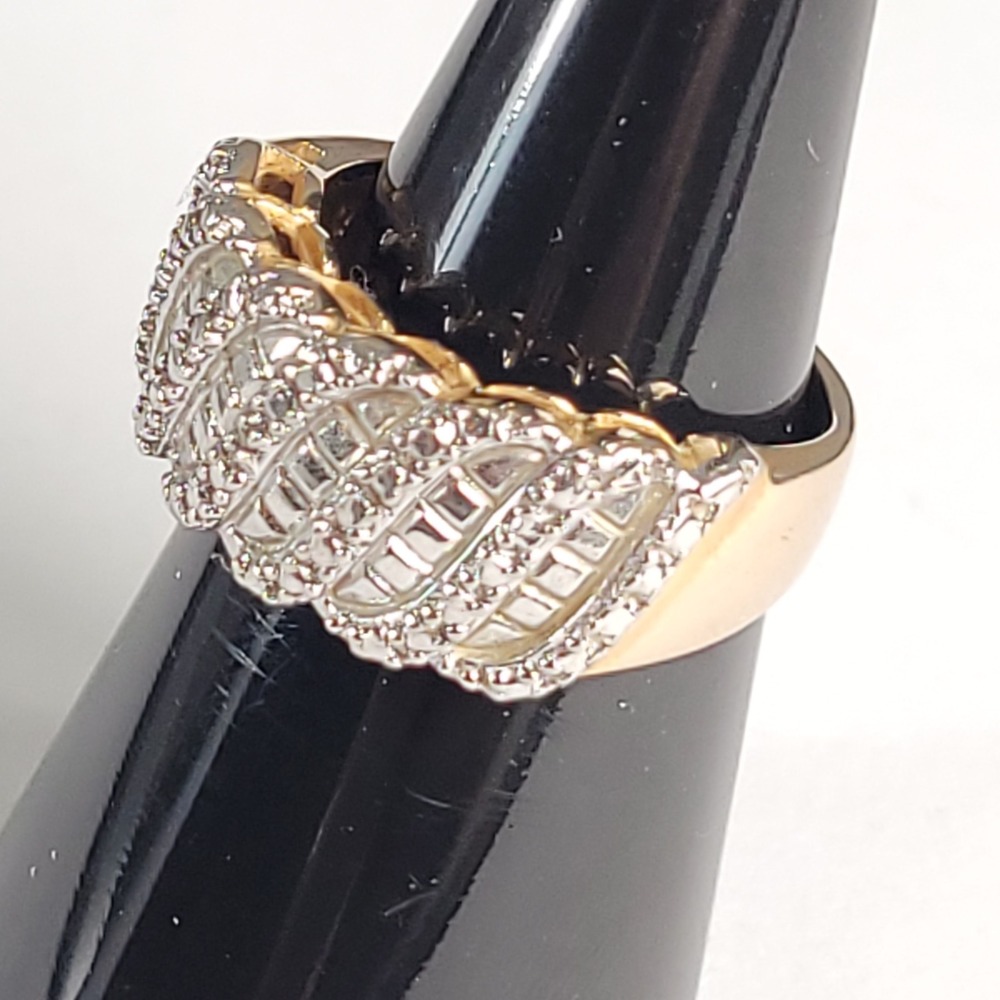 Gold Vermeil 925 Sterling Silver Pave Wide Band Statement Ring Size 6.75 - 5.38g